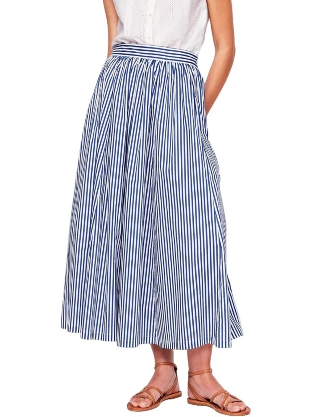 Casual Stripe A-Line Skirt for Women - Long Flowy, Elastic Waist & Pockets